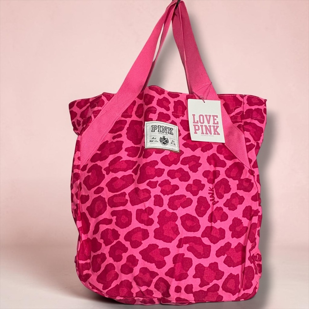 Victoria's Secret PINK Neon Pink Leopard Print Canvas Tote Bag NWT 2011